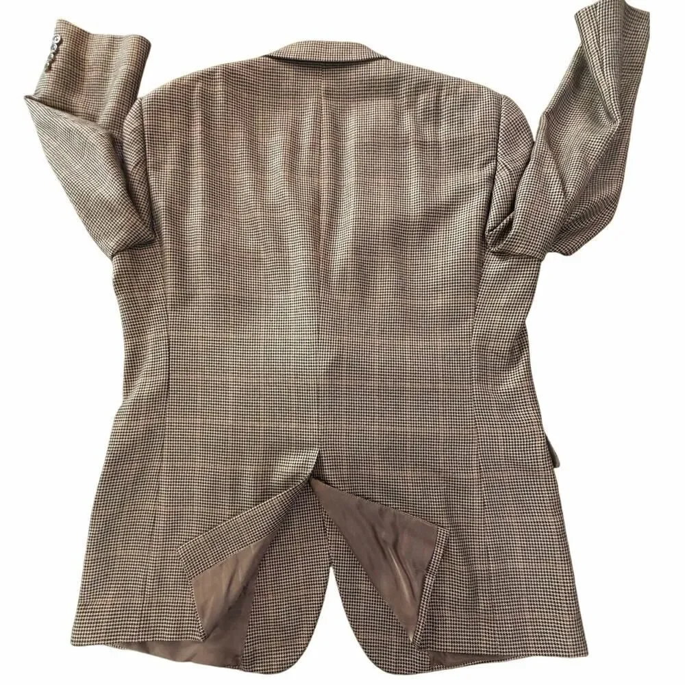 Jos. A. Bank Signature Blazer 48L Silk Camel Hair Sport Coat Brown Houndstooth